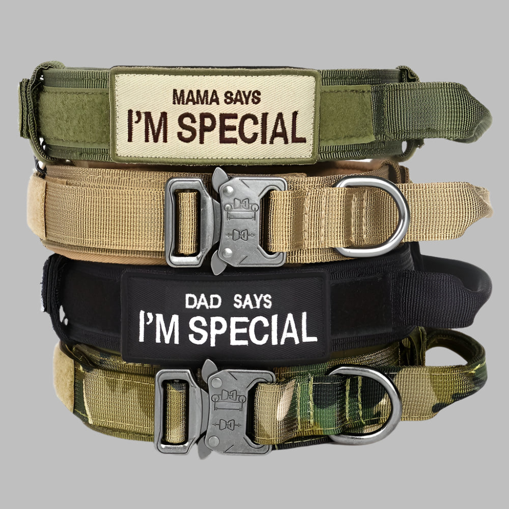 TactiGuard™ Heavy Duty Military Dog Collar with Handle & Patch for Medium & Large Dogs