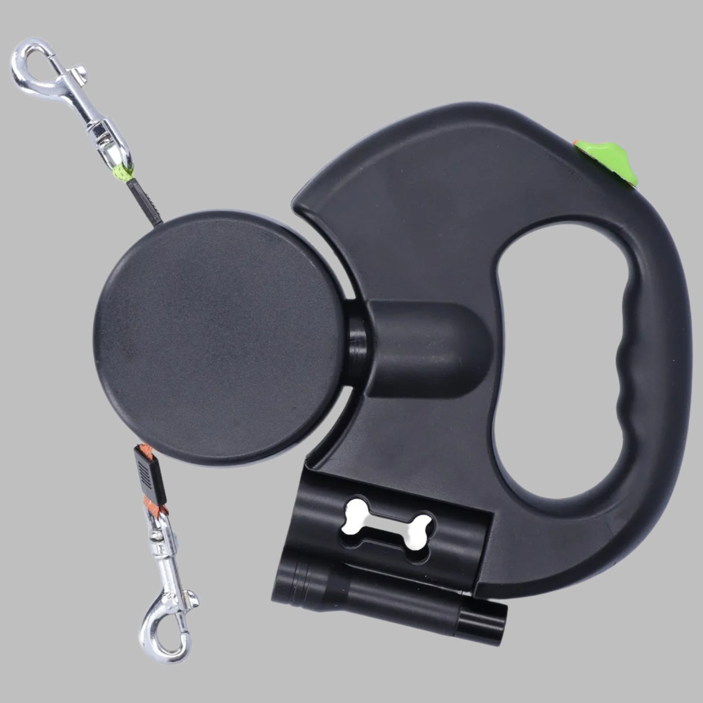 FlexiLeash™ Retractable Double Dog Leash with Flashlight & Bag Dispenser