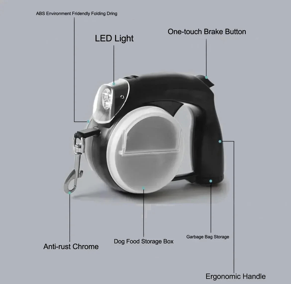 NightWalk™ Retractable Dog Leash with Light & Multi-Function Storage