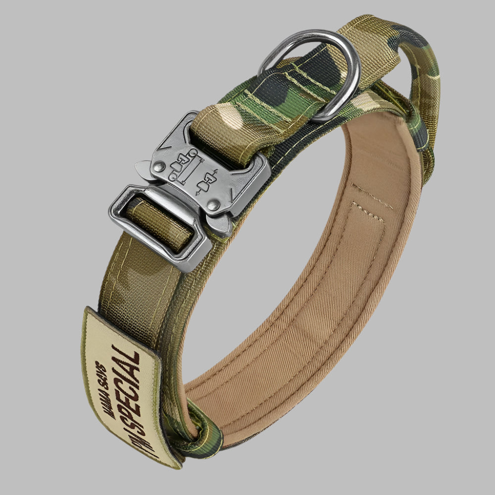 TactiGuard™ Heavy Duty Military Dog Collar with Handle & Patch for Medium & Large Dogs