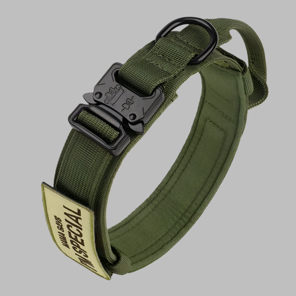 TactiGuard™ Heavy Duty Military Dog Collar with Handle & Patch for Medium & Large Dogs
