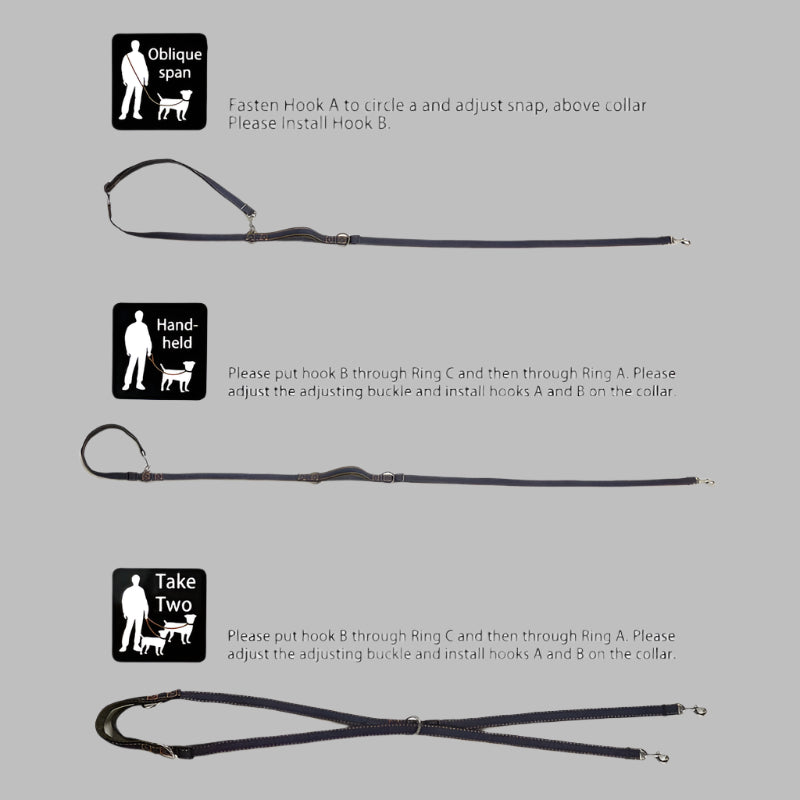 JeanLeash™ Multifunctional Adjustable Dog Leash (Hands-Free & Double Head)