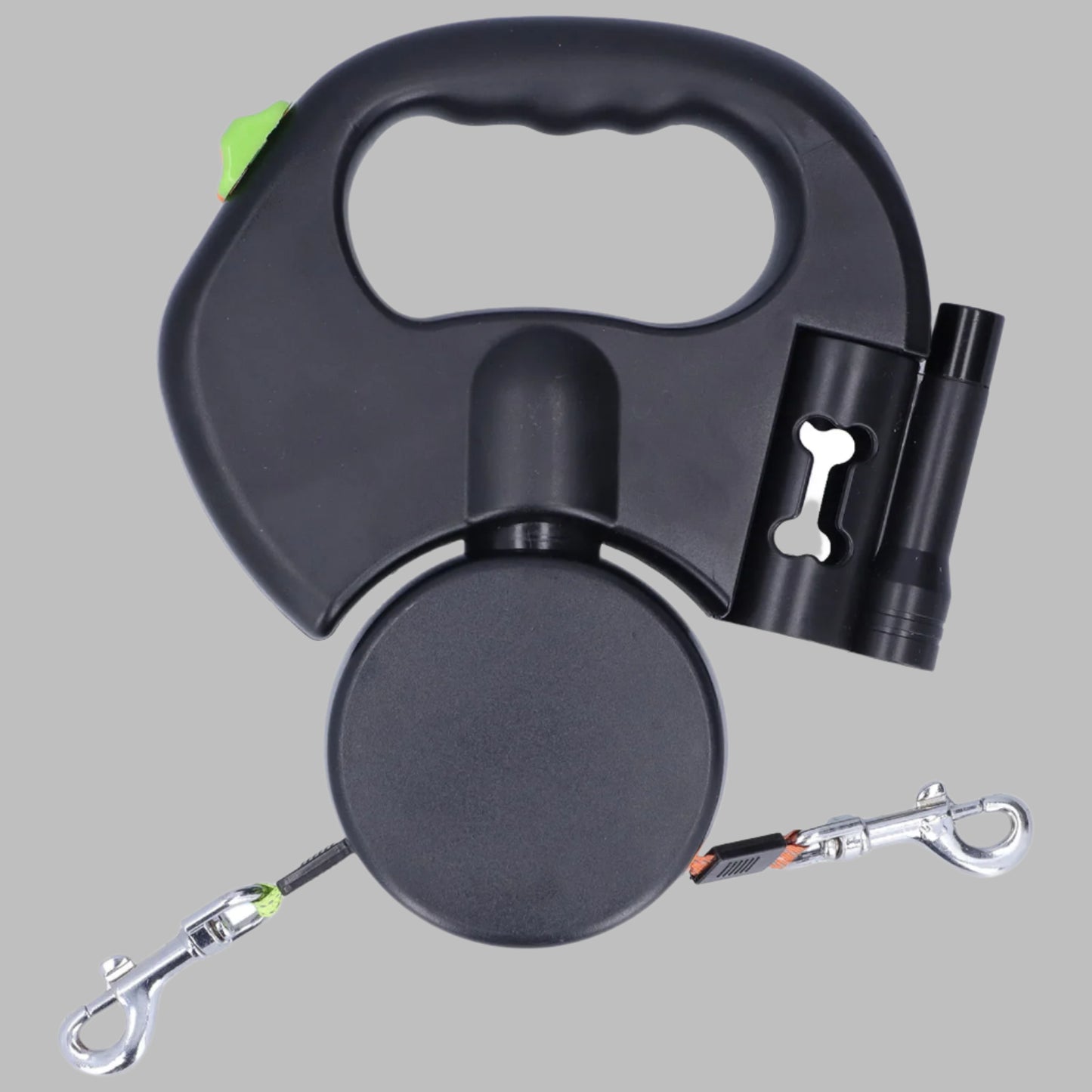 FlexiLeash™ Retractable Double Dog Leash with Flashlight & Bag Dispenser