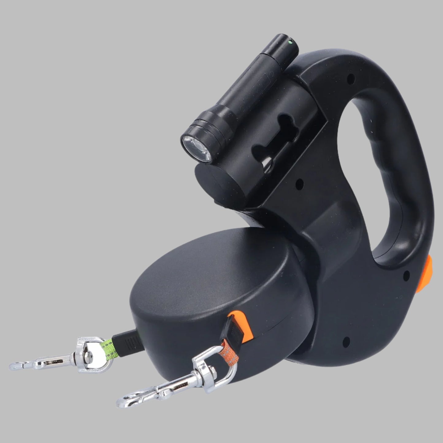 FlexiLeash™ Retractable Double Dog Leash with Flashlight & Bag Dispenser
