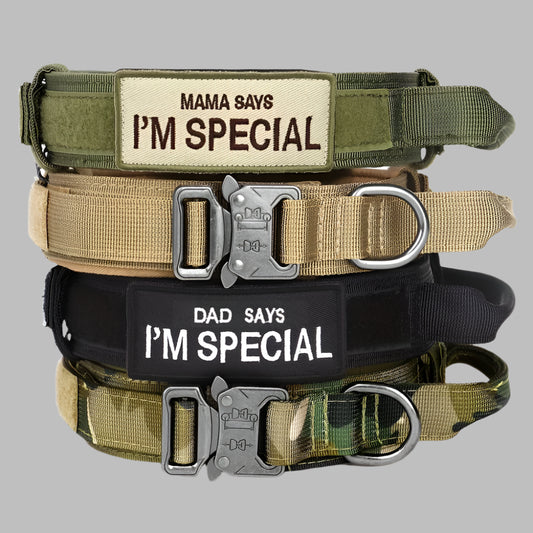 TactiGuard™ Heavy Duty Military Dog Collar with Handle & Patch for Medium & Large Dogs