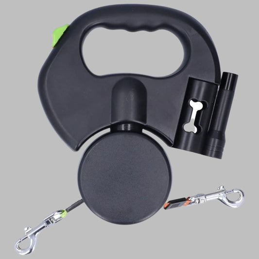 FlexiLeash™ Retractable Double Dog Leash with Flashlight & Bag Dispenser