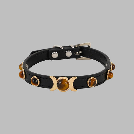 Soft Leather Cat Collar™ – Tiger Eye Charm