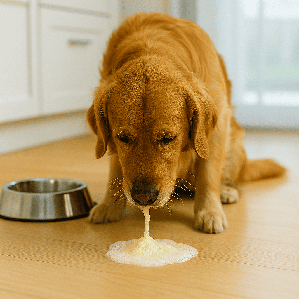 Dog vomiting yellow foam