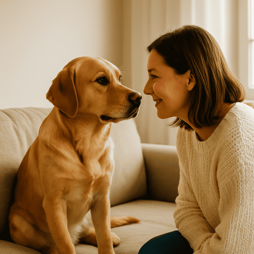Dog showing love to owner